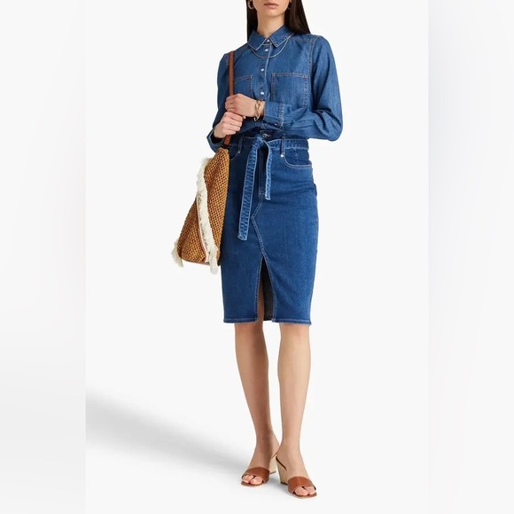 VERONICA BEARD Nazia Belted Denim Midi Pencil Skirt - Picture 2 of 11